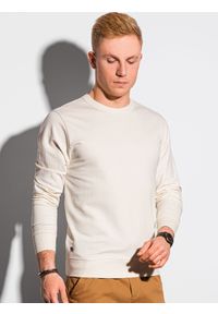 Ombre Clothing - Bluza męska bez kaptura B1153 - kremowa - XXL. Typ kołnierza: bez kaptura. Kolor: kremowy. Materiał: poliester, bawełna, jeans. Styl: elegancki, klasyczny