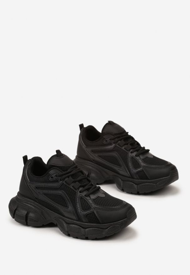 Born2be - Czarne Sneakersy na Grubej Podeszwie ze Wstawkami z Siateczki Linthire. Kolor: czarny