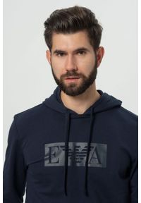 Emporio Armani - EMPORIO ARMANI Granatowa męska bluza z kapturem i logo, Rozmiar S. Typ kołnierza: kaptur. Kolor: niebieski #4