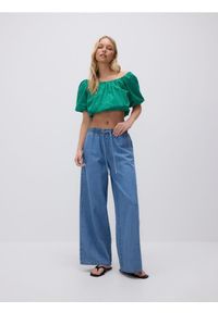 Reserved - Jeansy wide leg ze sznurkiem - niebieski. Kolor: niebieski