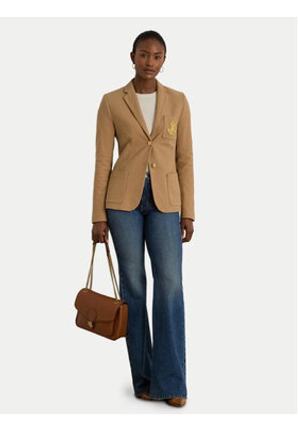 Lauren Ralph Lauren - LAUREN RALPH LAUREN Marynarka 200797305018 Beżowy Slim Fit. Kolor: beżowy. Materiał: bawełna
