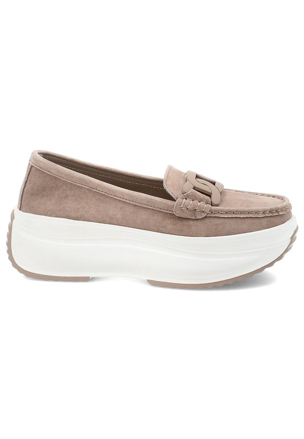 Beżowe Półbuty Filippo Stylowe Obuwie Damskie Na Platformie. Okazja: na co dzień. Kolor: beżowy. Materiał: zamsz. Szerokość cholewki: normalna. Obcas: na platformie. Styl: elegancki