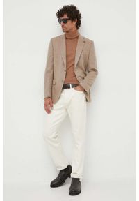 Calvin Klein sweter wełniany męski kolor brązowy lekki z golferm. Typ kołnierza: golf. Kolor: brązowy. Materiał: wełna #3