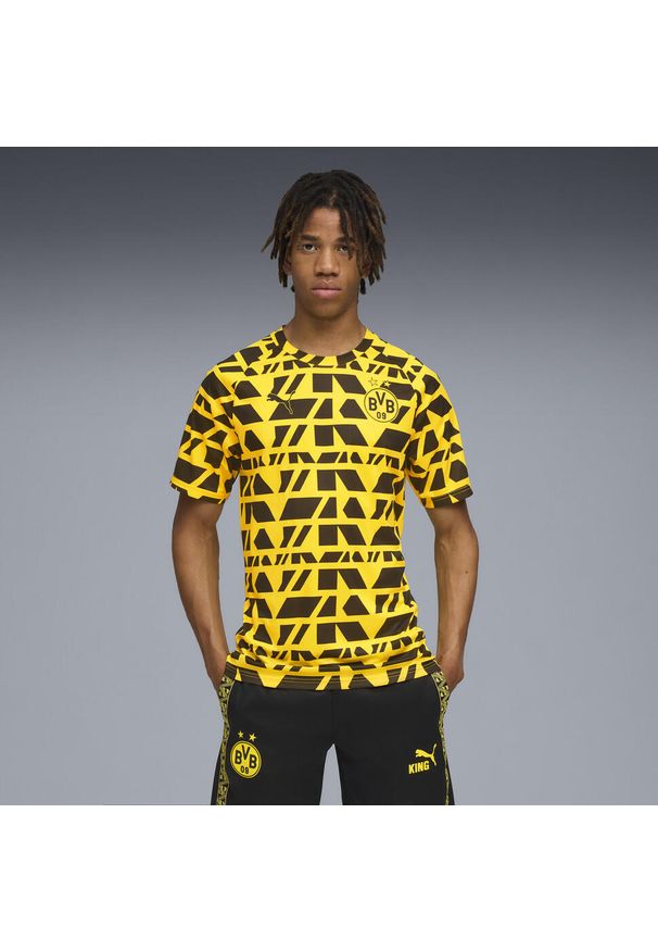 Puma - Męska koszulka przedmeczowa Borussia Dortmund PUMA Faster Yellow Black. Kolor: czarny, wielokolorowy, żółty. Sport: piłka nożna