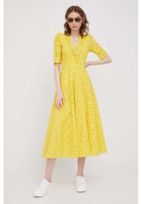 Pennyblack sukienka bawełniana kolor żółty midi rozkloszowana. Kolor: żółty. Materiał: bawełna. Typ sukienki: rozkloszowane. Długość: midi #5