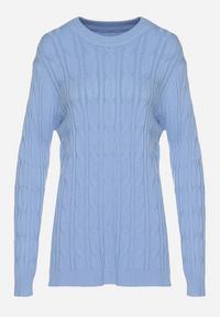 Born2be - Niebieski Sweter z Wiskozą i Ozdobnym Splotem Savria. Okazja: na co dzień. Kolor: niebieski. Materiał: wiskoza. Wzór: ze splotem. Styl: klasyczny, casual #7