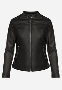 Born2be - Czarna Kurtka Ramoneska Bez Kołnierzyka z Suwakami na Rękawach Rilinne. Okazja: na co dzień, na spacer. Typ kołnierza: bez kołnierzyka. Kolekcja: plus size. Kolor: czarny. Sezon: wiosna. Styl: casual, elegancki #3