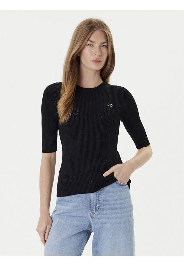 TwinSet - TWINSET Sweter 252TP3240 Czarny Regular Fit. Kolor: czarny. Materiał: wiskoza
