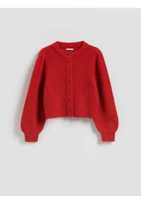 Reserved - Kardigan z bufiastymi rękawami - czerwony. Kolor: czerwony. Materiał: wełna, dzianina #1