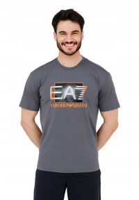 EA7 Emporio Armani - EA7 Męski szary t-shirt z holograficznym logo, Rozmiar XL. Kolor: szary #5