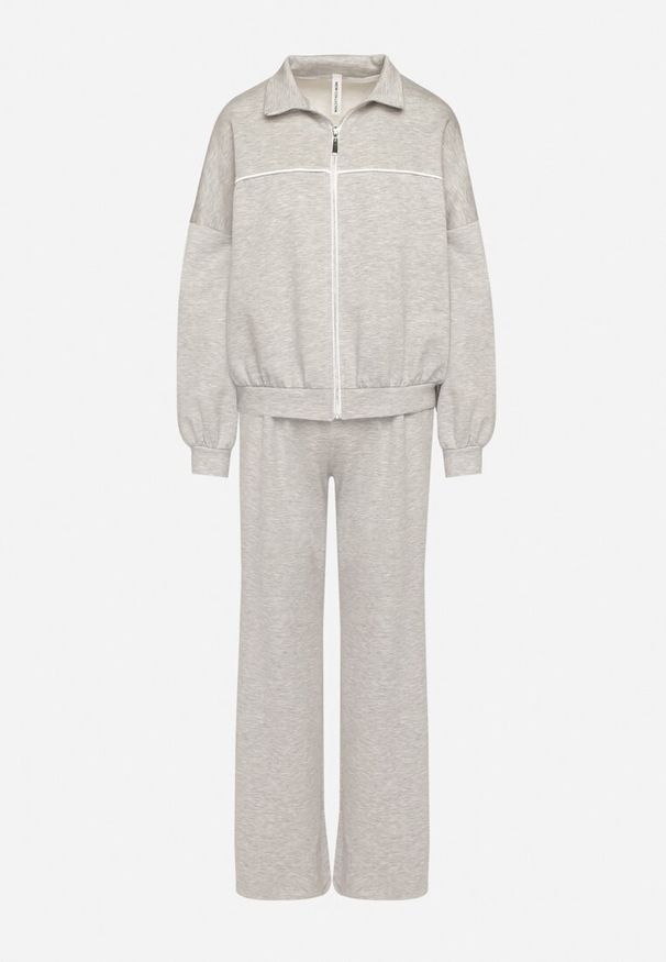 Born2be - Szary Komplet Dresowy z Wiskozą w Stylu Retro Bluza i Szerokie Spodnie Lavriz. Kolor: szary. Materiał: wiskoza, dresówka