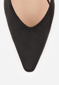 Renee - Czarne Szpilki VICES ze Skórzaną Wkładką na Obcasie z Metalicznym Połyskiem Dorea. Nosek buta: szpiczasty. Kolor: czarny. Materiał: skóra. Obcas: na obcasie. Styl: elegancki. Wysokość obcasa: średni #2