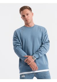 Ombre Clothing - Bluza męska OVERSIZE z imitacją koszulki - niebieska V5 OM-SSNZ-0126 - XXL. Kolor: niebieski. Materiał: poliester, bawełna. Styl: klasyczny