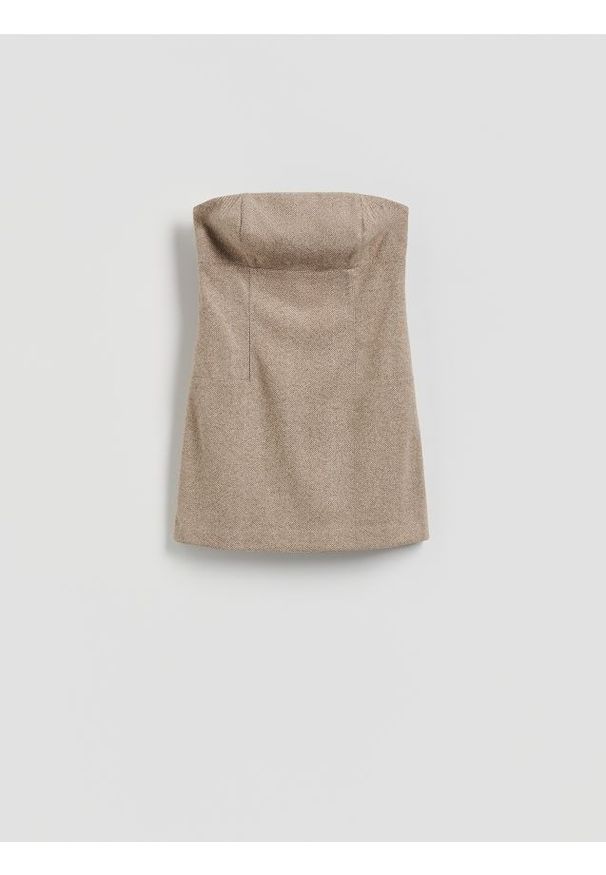 Reserved - Sukienka mini - beżowy. Kolor: beżowy. Materiał: tkanina. Wzór: gładki. Długość: mini