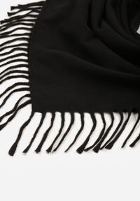 Born2be - Czarny Gładki Szalik z Frędzlami Vetiela. Okazja: na co dzień. Kolor: czarny. Materiał: jeans. Wzór: gładki. Sezon: zima, jesień. Styl: casual, elegancki #4
