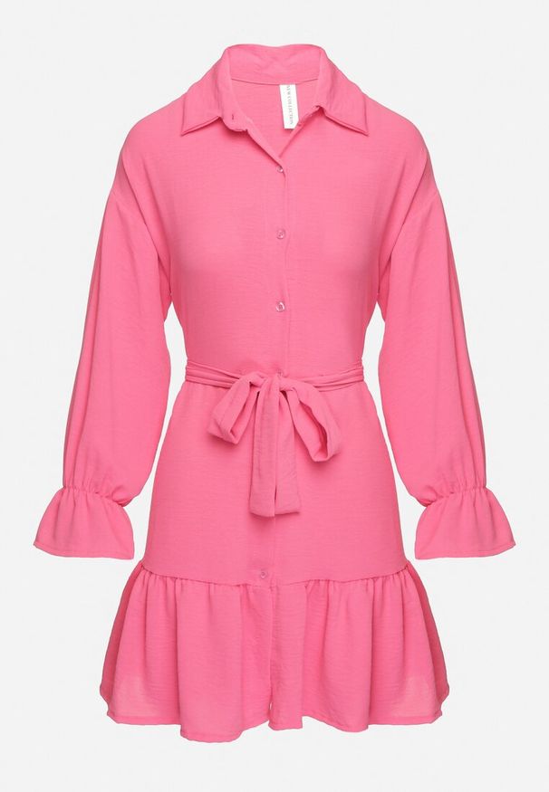 Born2be - Różowa Koszulowa Sukienka z Wiązanym Paskiem Stevania. Kolor: różowy. Materiał: materiał. Typ sukienki: koszulowe. Długość: mini
