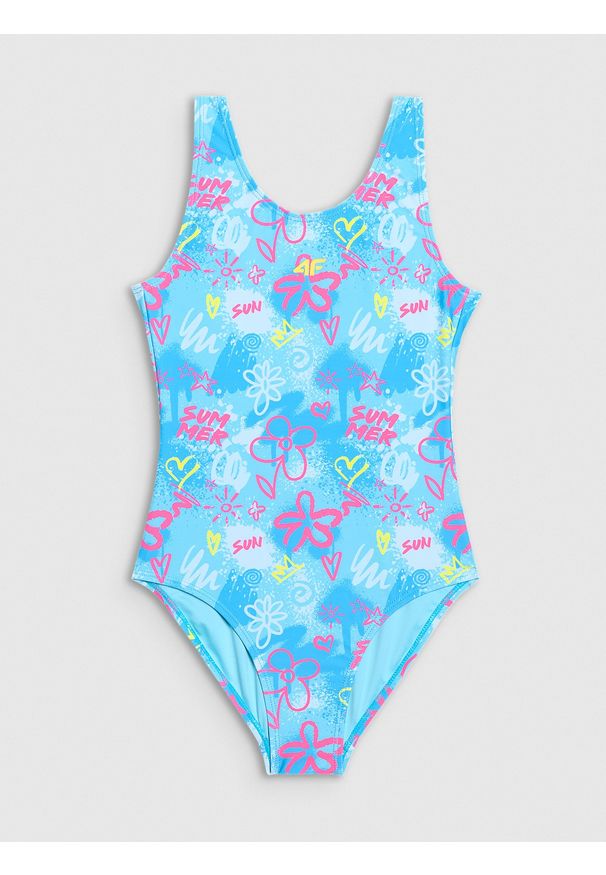 4f - 4F Kostium kąpielowy jednoczęściowy dziewczęcy - multikolor 134/140 (8-10 lat). Kolor: wielokolorowy. Materiał: włókno, elastan, materiał, syntetyk