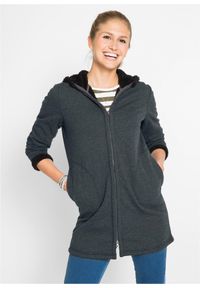 bonprix - Bluza rozpinana z kapturem z podszewką barankiem. Typ kołnierza: kaptur. Kolor: szary. Materiał: futro #1