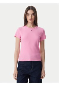 Tommy Jeans T-Shirt Essential DW0DW17383 Różowy jasny Slim Fit. Kolor: różowy. Materiał: bawełna #1