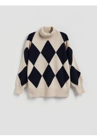 Reserved - Wełniany golf w romby - wielobarwny. Typ kołnierza: golf. Materiał: wełna #1
