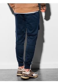 Ombre Clothing - Spodnie męskie dresowe joggery - granatowe P901 - L. Kolor: niebieski. Materiał: dresówka