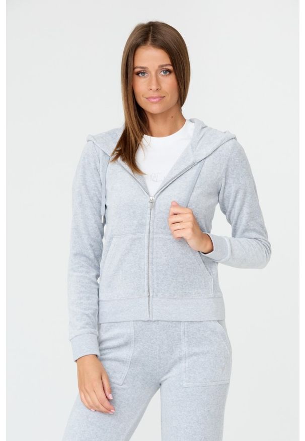 Juicy Couture - JUICY COUTURE Szara damska bluza Robertson, Rozmiar L. Kolor: szary. Materiał: bawełna, poliester. Wzór: haft. Styl: elegancki