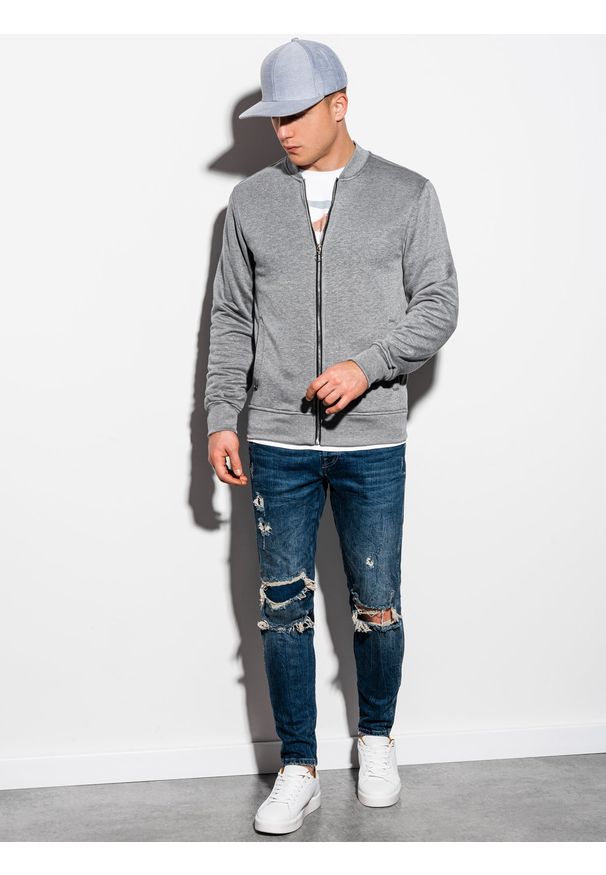 Szara bluza Ombre Clothing sportowa, bez kaptura, melanż