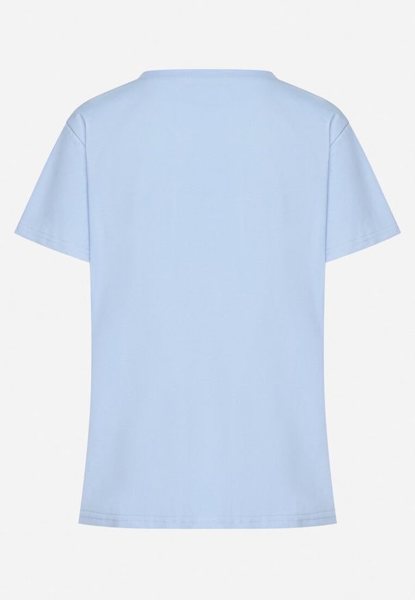 Born2be - Jasnoniebieski Bawełniany T-shirt z Trójkątnym Dekoltem Nelirna. Okazja: na spacer, na co dzień. Kolor: niebieski. Materiał: bawełna. Styl: casual, klasyczny