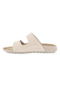 ecco - Klapki damskie Ecco Cozmo Flat Limestone. Kolor: biały. Materiał: skóra. Sport: turystyka piesza