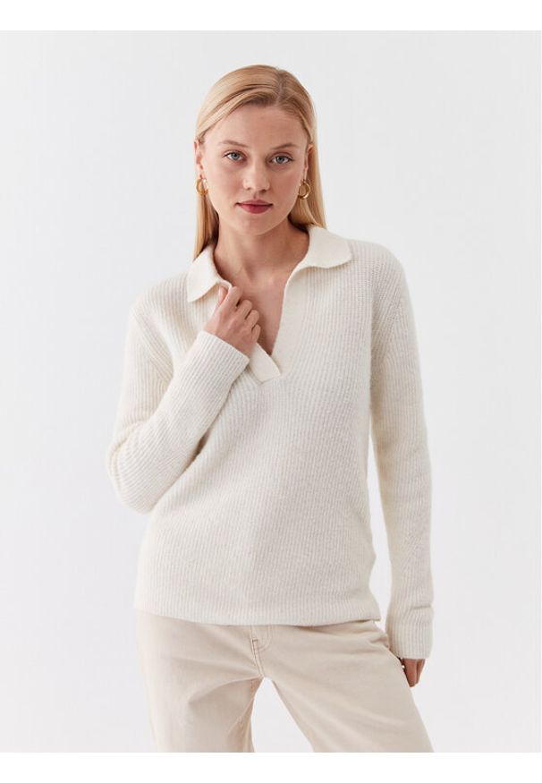 Calvin Klein Sweter K20K205837 Écru Regular Fit. Materiał: syntetyk