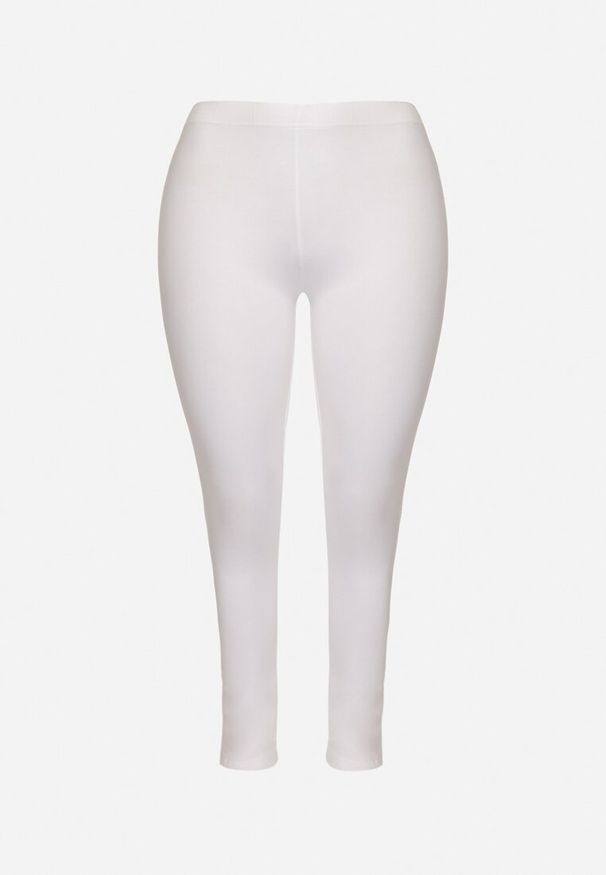 Born2be - Białe Bawełniane Legginsy z Gumką w Pasie Mevora. Okazja: na co dzień. Kolekcja: plus size. Kolor: biały. Materiał: bawełna. Styl: klasyczny, casual
