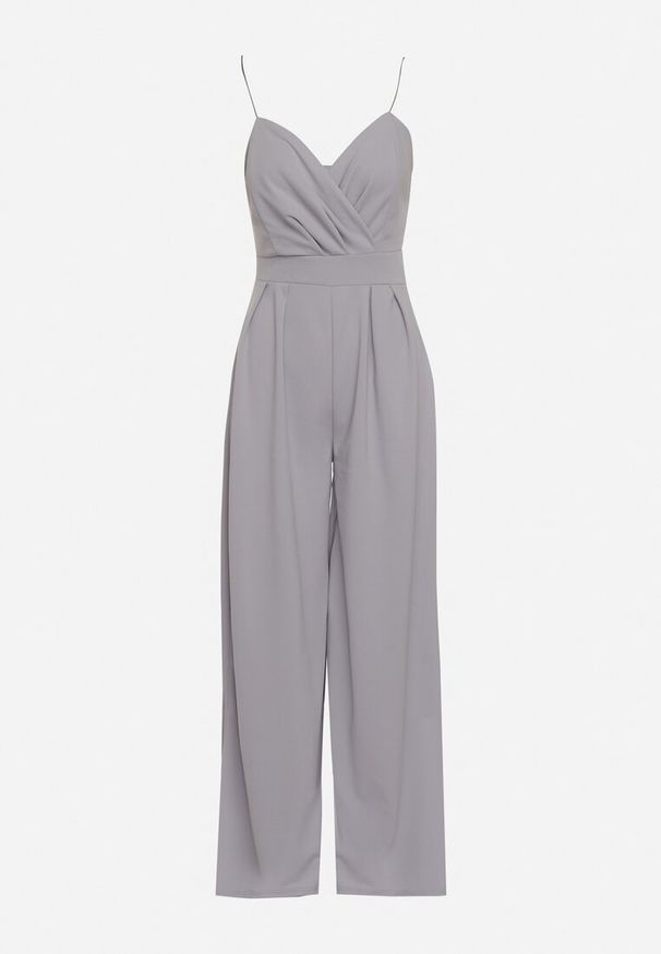 Born2be - Szary Kombinezon z Trójkątnym Dekoltem na Cienkich Ramiączkach Iliantia. Okazja: na co dzień. Kolor: szary. Długość rękawa: na ramiączkach. Długość: długie. Styl: casual