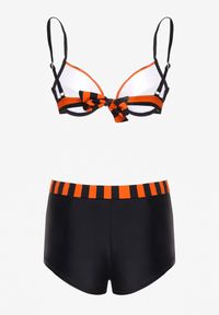 Born2be - Pomarańczowo-Granatowe Bikini Dwuczęściowe Stanik z Usztywnionymi Miseczkami Szorty z Paskiem Vivadia. Kolor: pomarańczowy