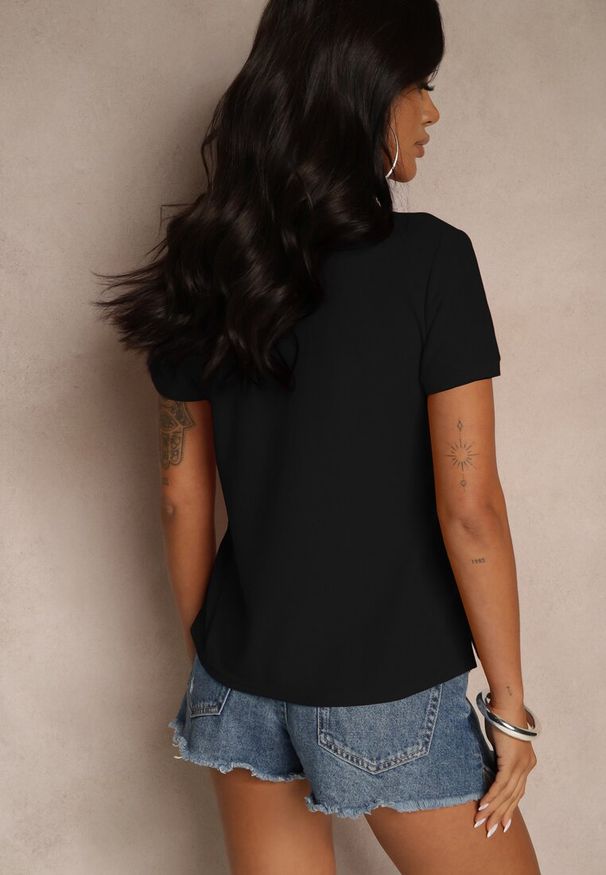 Renee - Czarny Bawełniany T-shirt Typu Polo Arsenllia. Okazja: na co dzień. Typ kołnierza: polo. Kolor: czarny. Materiał: bawełna. Styl: elegancki, casual, klasyczny