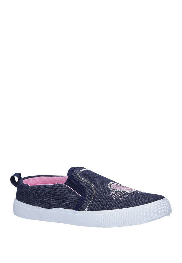 Casu - Granatowe trampki jeansowe slip on z cekinami casu 568-2. Zapięcie: bez zapięcia. Kolor: niebieski. Materiał: jeans