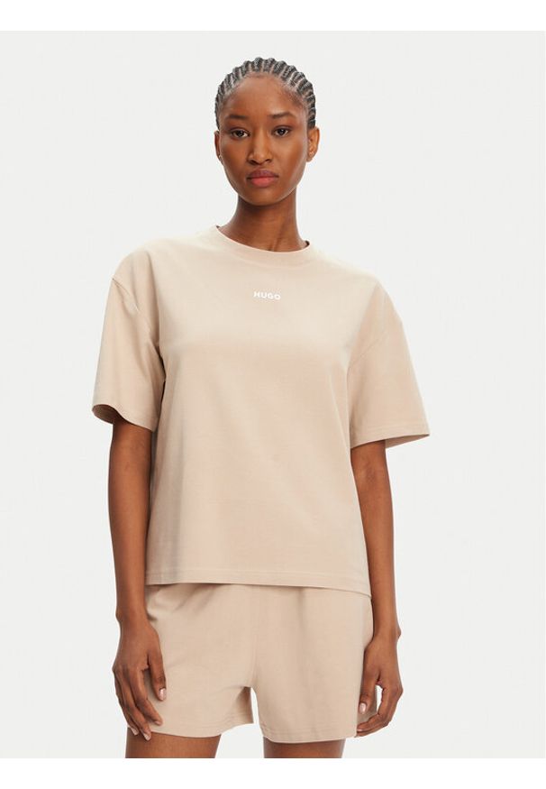 Hugo - HUGO T-Shirt 50490593 Beżowy Relaxed Fit. Kolor: beżowy. Materiał: bawełna