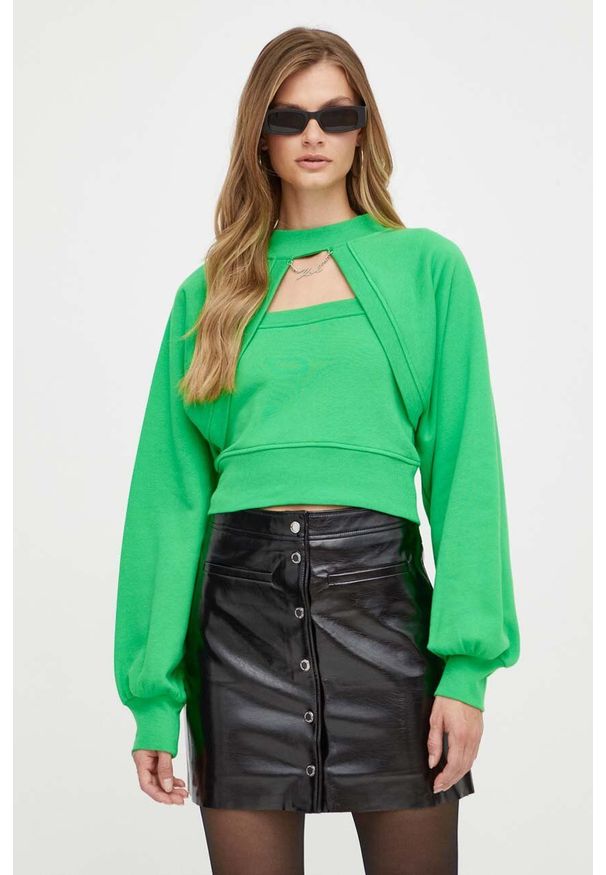 Karl Lagerfeld bluza damska kolor zielony gładka. Kolor: zielony. Materiał: bawełna, poliester. Długość rękawa: raglanowy rękaw. Wzór: gładki. Styl: klasyczny