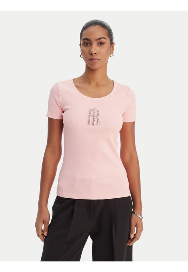 Fracomina T-Shirt FP26ST3001J42701 Koralowy Slim Fit. Kolor: pomarańczowy. Materiał: syntetyk