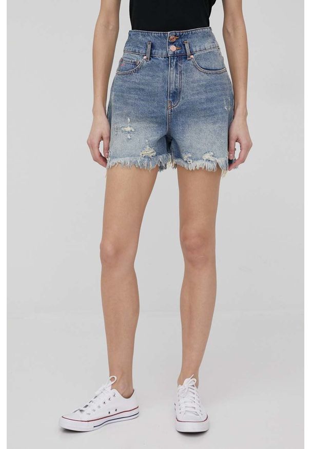 Armani Exchange szorty jeansowe damskie high waist. Stan: podwyższony. Kolor: niebieski. Materiał: jeans