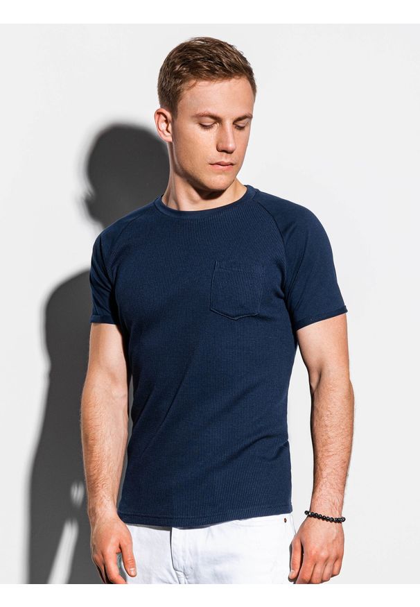 Niebieski t-shirt Ombre Clothing klasyczny