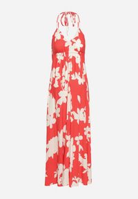 Born2be - Czerwona Rozkloszowana Sukienka z Wiskozy na Ramiączkach w Kwiaty Nansora. Okazja: na co dzień. Kolor: czerwony. Materiał: wiskoza. Długość rękawa: na ramiączkach. Wzór: kwiaty. Styl: casual, elegancki #6