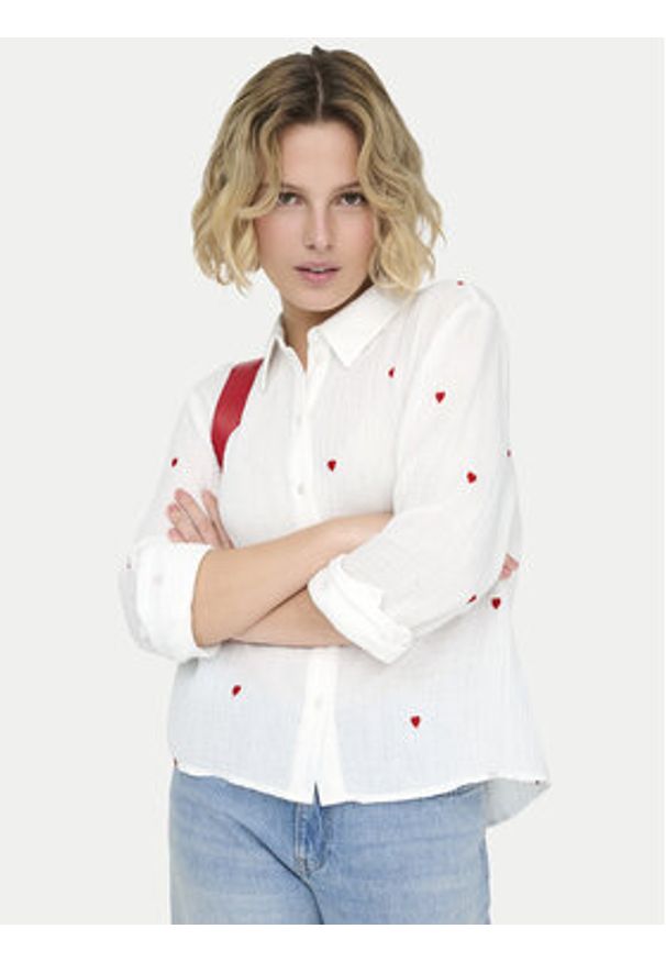 only - ONLY Koszula Heart 15332482 Biały Regular Fit. Kolor: biały. Materiał: bawełna