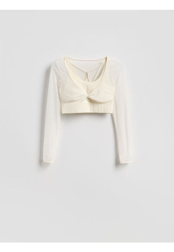 Reserved - Bluzka z topem - złamana biel. Materiał: dzianina