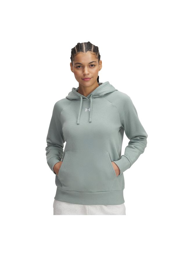 Bluza damska z kapturem Under Armour Rival Fleece. Typ kołnierza: kaptur. Kolor: wielokolorowy, biały, zielony. Materiał: tkanina. Sport: fitness
