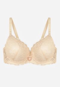 Renee - Beżowy Koronkowy Biustonosz Ozdobiony Cyrkoniowym Sercem Bothilei. Kolor: beżowy. Materiał: koronka. Wzór: aplikacja #3