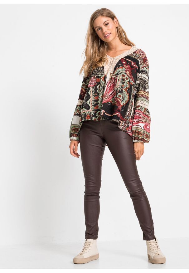 bonprix - Spodnie ze stretchem z mieszanki wiskozy. Kolor: brązowy. Materiał: wiskoza. Styl: elegancki