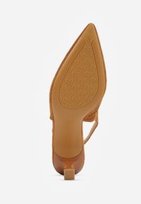 Renee - Brązowe Czółenka Slingback VICES na Kaczuszce z Ażurową Cholewką Klephei. Zapięcie: pasek. Kolor: brązowy. Materiał: jeans, skóra, koronka. Szerokość cholewki: normalna. Wzór: ażurowy. Obcas: na szpilce #5