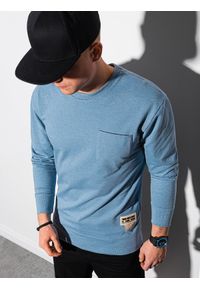 Ombre Clothing - Bluza męska bez kaptura B1149 - błękitna - L. Typ kołnierza: bez kaptura. Kolor: niebieski. Materiał: jeans, bawełna, poliester, materiał. Wzór: melanż #2
