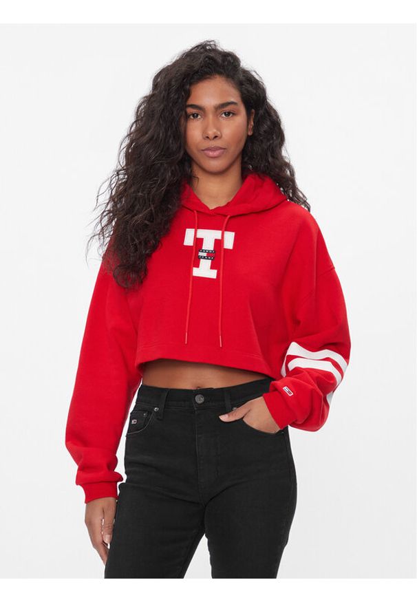 Tommy Jeans Bluza Letterman Flag DW0DW16122 Czerwony Relaxed Fit. Kolor: czerwony. Materiał: bawełna