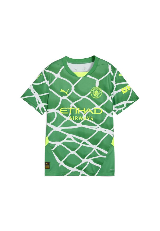 Puma - Młodzieżowa koszulka bramkarskie Manchester City 24/25 PUMA. Kolor: zielony, wielokolorowy, żółty. Wzór: aplikacja. Sport: piłka nożna